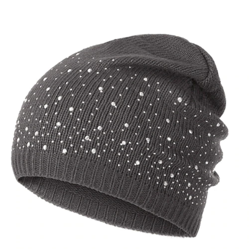 Rhinestone starkly Gray beanie cap